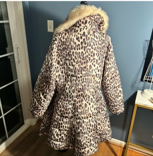 ❄️❄️ Venus Peplum Leopard Puffer Coat Fit And Flare 2x W/Pockets Faux Fur - Picture 6 of 13